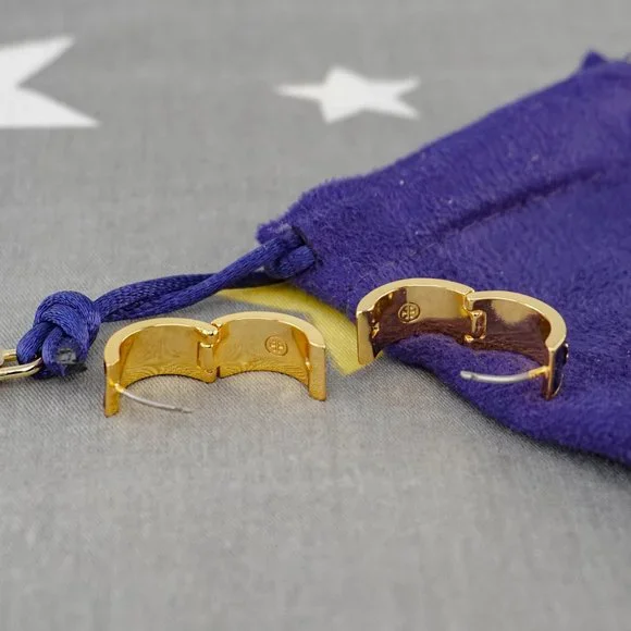 Tory Burch Kira Enamel Hoop Earrings in Black (Brand New) - Picture 6 of 8